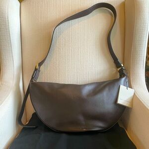 AllSaints Half Moon Leather Shoulder Bag in Bitter Brown